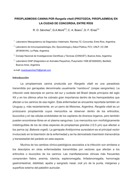 PIROPLASMOSIS CANINA POR Rangelia Vitalii (PROTOZOA, PIROPLASMIDA) EN LA CIUDAD DE CONCORDIA, ENTRE RÍOS