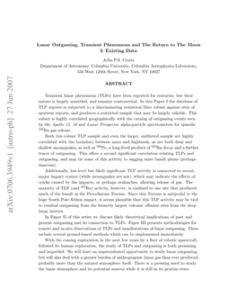 Lunar Outgassing, Transient Phenomena and the Return to the Moon, III: Observational and Experimental Techniques” Crotts, A.P.S