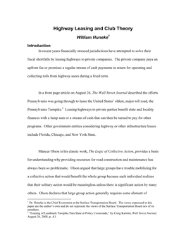 Highway Leasing and Club Theory