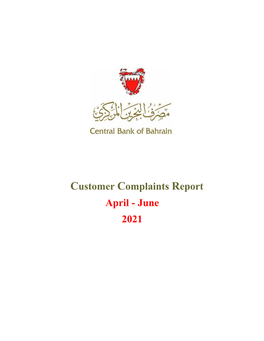 Customer Complaints Report April - June 2021
