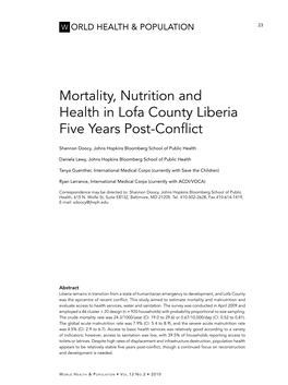 Mortality, Nutrition and Health in Lofa County Liberia Five Years Post-Conflict