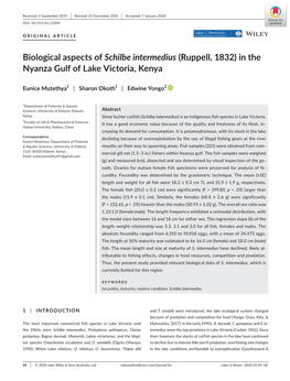 Biological Aspects of Schilbe Intermedius (Ruppell, 1832) in the Nyanza Gulf of Lake Victoria, Kenya