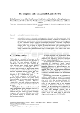 The Diagnosis and Management of Achlorhydria