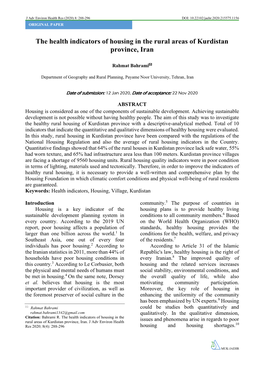 The Health Indicators of Housing in the Rural Areas of Kurdistan Province, Iran