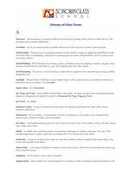 Glossary of Glass Terms