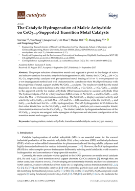 The Catalytic Hydrogenation of Maleic Anhydride on Ceo2−Δ-Supported Transition Metal Catalysts