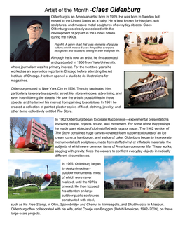 Artist of the Month -​Claes Oldenburg