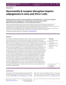 Neuromedin B Receptor Disruption Impairs Adipogenesis in Mice and 3T3-L1 Cells