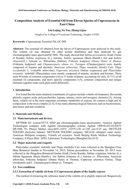 Composition Analysis of Essential Oil from Eleven Species of Cupressaceae in East China