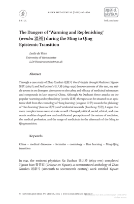 Downloaded from Brill.Com09/23/2021 12:45:59PM Via Free Access the Dangers of ‘Warming and Replenishing’ 91