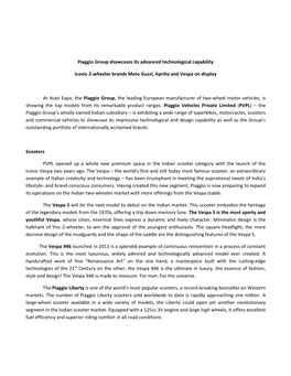 Piaggio Group Showcases Its Advanced Technological Capability Iconic 2-Wheeler Brands Moto Guzzi, Aprilia and Vespa on Display A