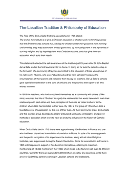 The Lasallian Tradition & Philosophy of Education