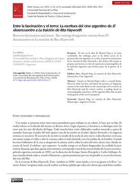 Entre La Fascinación Y El Terror. La Escritura Del Cine Argentino De El Desencuentro a La Traición De Rita Hayworth Between Fascination and Terror