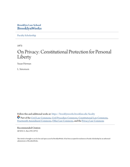 On Privacy: Constitutional Protection for Personal Liberty Susan Herman