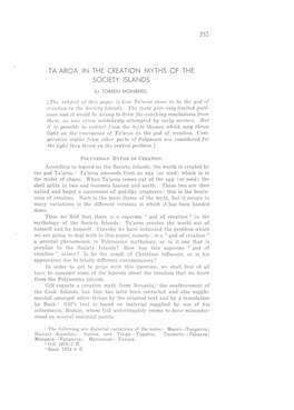 Ta'aroa in the Creation Myths of the Society Islands