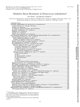 Oxidative Stress Resistance in Deinococcus Radiodurans†