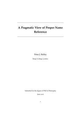 A Pragmatic View of Proper Name Reference