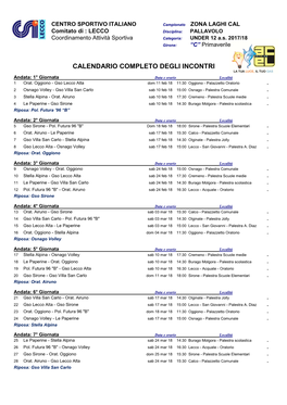 Calendario Completo Degli Incontri