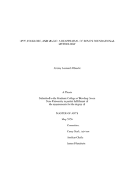 Livy, Folklore, and Magic: a Reappraisal of Rome's Foundational Mythology