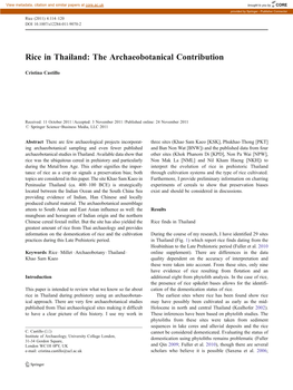 Rice in Thailand: the Archaeobotanical Contribution