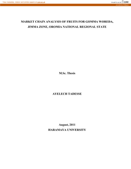 Market Chain Analysis of Fruits for Gomma Woreda, Jimma Zone, Oromia National Regional State