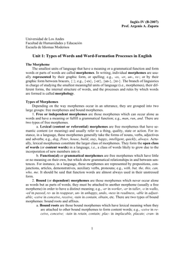 Types of Words and Word-Formation Processes in English