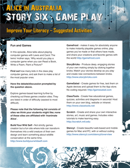 Game Play Improve Your Literacy – Suggested Activities