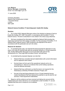 C17 Land Disposal Notice- Castle Hill Dudley Decision Letter