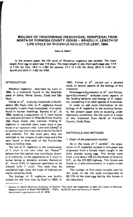 Biology of Triatominae (Reduviidae, Hemiptera) from North of Formosa County (Goiás - Brazil) Ii