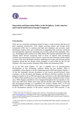 Innovation and Innovation Policy in the Periphery: Latin America and Central and Eastern Europe Compared