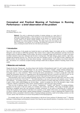 Conceptual and Practical Meaning of Technique in Running Performance – a Brief Observation of the Problem