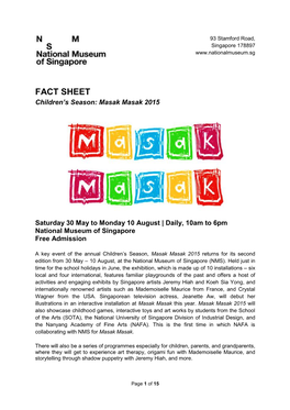 FACT SHEET Children’S Season: Masak Masak 2015