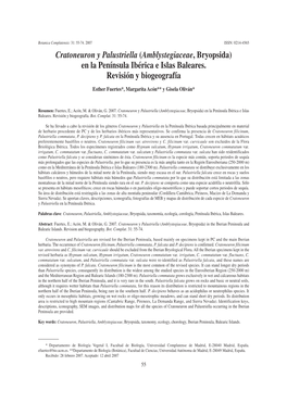 Cratoneuron Y Palustriella (Amblystegiaceae, Bryopsida) En La Península Ibérica E Islas Baleares