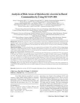 Analysis of Risk Areas of Opisthorchis Viverrini in Rural Communities by Using SUT-OV-001