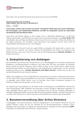 Lotus Notes: Das Ist Neu in Version 8.5 Datum: 13.03.2009 Autor(En): Otto Förg Lotus Notes Steht in Der Version 8.5 Bereit