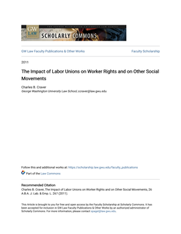 The Impact of Labor Unions on Worker Rights and on Other Social Movements