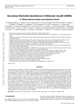 Gas Phase Elemental Abundances in Molecular Clouds (GEMS). IV