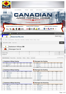 Saskatoon Hilltops V.S. Okanagan