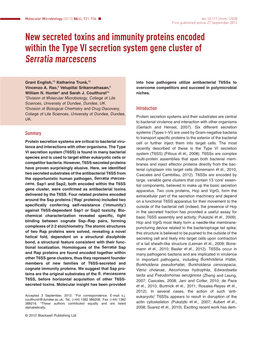 New Secreted Toxins and Immunity Proteins Encoded Within the Type VI Secretion System Gene Cluster of Serratia Marcescens