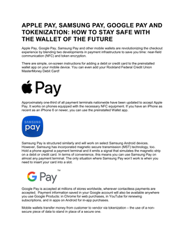 Apple Pay, Samsung Pay, Google Pay and Tokenization: How to Stay Safe with the Wallet of the Future