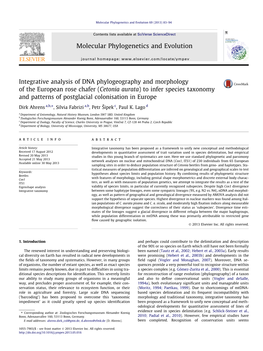 Cetonia Aurata) to Infer Species Taxonomy and Patterns of Postglacial Colonisation in Europe ⇑ Dirk Ahrens A,B, , Silvia Fabrizi A,B, Petr Šipek C, Paul K