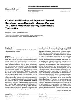 Clinical and Histological Aspects of Toenail Onychomycosis Caused by Aspergillus Spp.: 34 Cases Treated with Weekly Intermittent Terbinafine