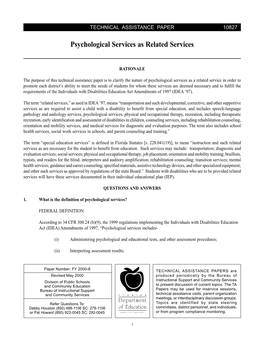 Psychological Services As Related Services