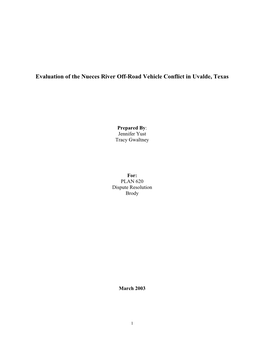 Evaluation of the Nueces River Off-Road Vehicle Conflict in Texas