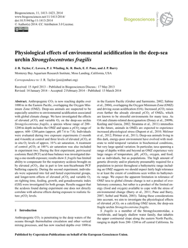 Physiological Effects of Environmental Acidification in the Deep-Sea Urchin Strongylocentrotus Fragilis