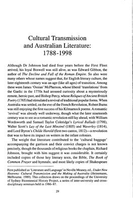 Cultural Transmission and Australian Literature: 1788-1998