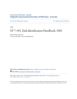 ST 7-193, Tank Identification Handbook, 1982 Robert Bolin , Depositor University of Nebraska - Lincoln, Rbolin2@Unl.Edu