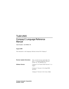 Tru64 UNIX Compaq C Language Reference Manual