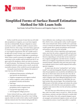 Simplified Forms of Surface Runoff Estimation Method for Silt- Loam Soils