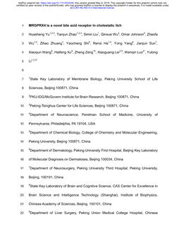 MRGPRX4 Is a Novel Bile Acid Receptor in Cholestatic Itch Huasheng Yu1,2,3, Tianjun Zhao1,2,3, Simin Liu1, Qinxue Wu4, Omar